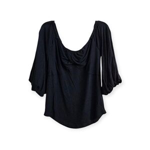 Free People Rayon & Spandex Black Gathered Bust Bubble Sleeve Top, Size Small